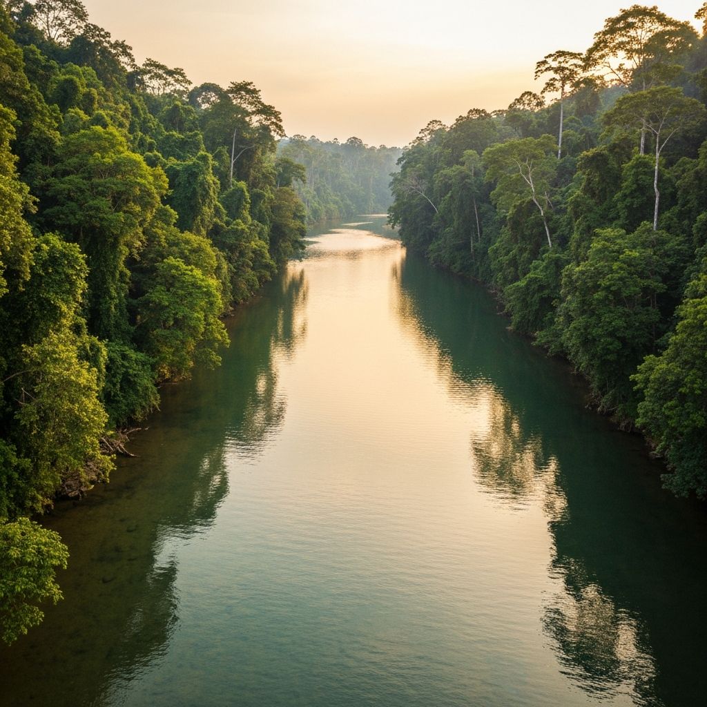 Aerial view of rehabilitated river in Selangor